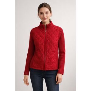 Croft & Barrow Red Quilted Zip Sweater Jacket Petite XS